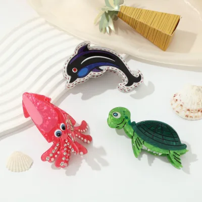 Cute Simple Fashion Animal Acetate Hair Claw Green Turtle Octopus Dolphin Ocean Element Shark Clip