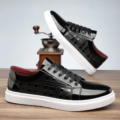 Men's Fashionable Patent Leather Business Casual Sneakers Glossy Stylish Comfortable Shoes