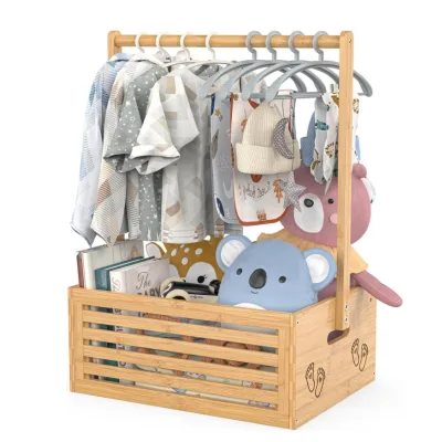 Welcome Gift Basket for Newborn Boys Girls Shower Party Basket with Handle Storage Crate Hamper Bamboo Baby Shower Crate Closet