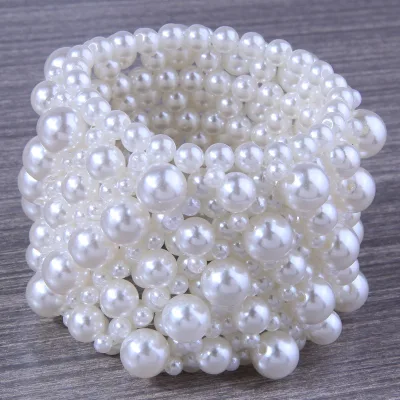 Fashion Simulated Pearl Jewelry Bracelet Jewelry Wide Handmade Elastic Bracelets for Women