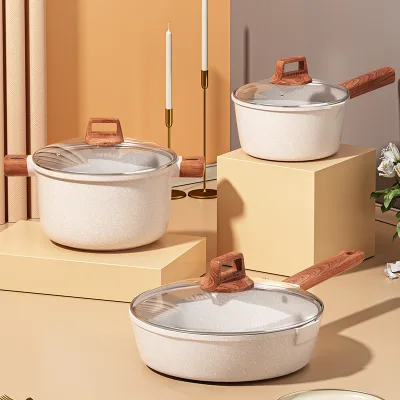 Best Selling Kitchenware Set Three Piece Non Stick Frying Pan Made of Wheat Rice Stone