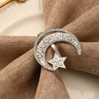 Big selling decoration ring Stars Moon napkin ring diamond-encrusted  ring Hotel table decoration Metal durable Settings napkin