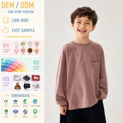 Boys Court Long-Sleeve Casual Knitted T-Shirt 2026 Autumn New Arrival Children Sports Top Soft Loose Fit Cotton