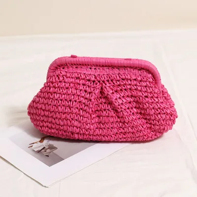 Wholesale Fashion Women Color Paper Straw Crochet Clutch Bag with Chain Shoulder Strap