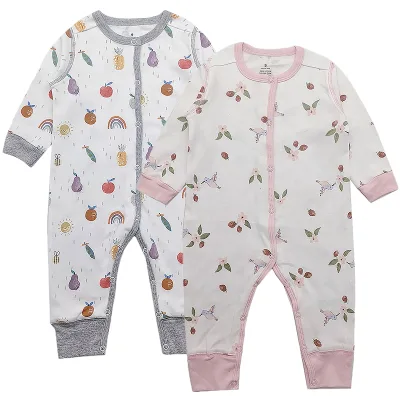 Baby Long Sleeved Button up Crawling Suit Cartoon air Conditioning Jumpsuit Long Sleeved Jumpsuit Customizable