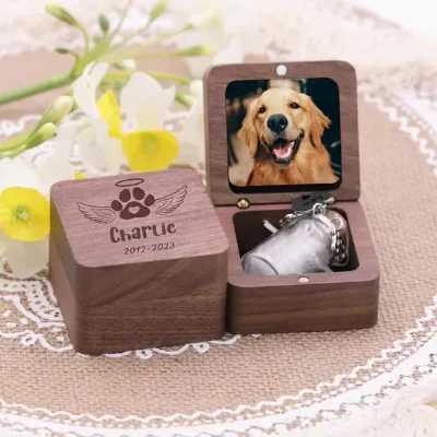 Handcrafted Luxury Wooden Pet Memorial Custom Pet Ashes Keepsake Box Cat Dog Loss Gift Pet Fur Memorial with Unique Design