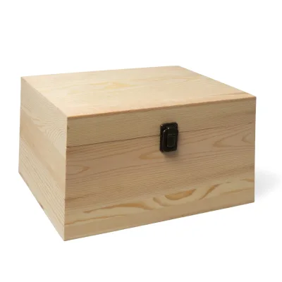10x7x7-Inch Unfinished Wooden Box Hinged Lid Front Clasp DIY Art Projects Crafts Home Storage Organization Easy Stain Paint