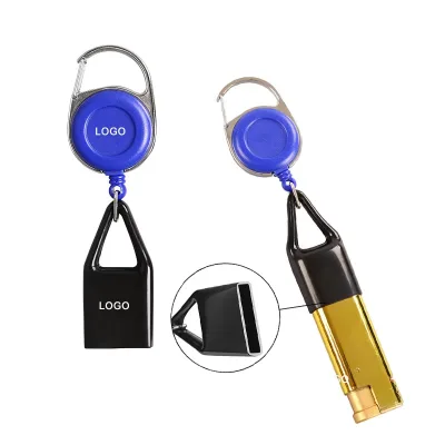 Custom Portable Cigarette Sleeve with Retractable Lighter Keychain Back Retractable Clip Smoking Badge Holder Accessories