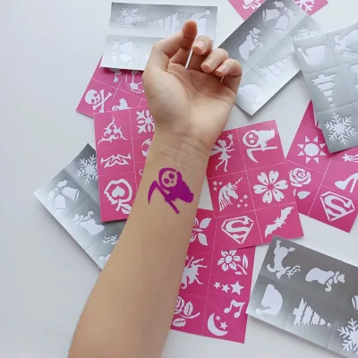Reusable Self Adhesive Children's Skin Harmless Mineral Face Paint Stencil Templates Butterfly Skull Floral Tattoo Stencils DIY
