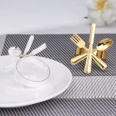 Wedding BEAUTIFUL SILVER PLATE NAPKIN RINGS with FORK, SPOON & KNIFE