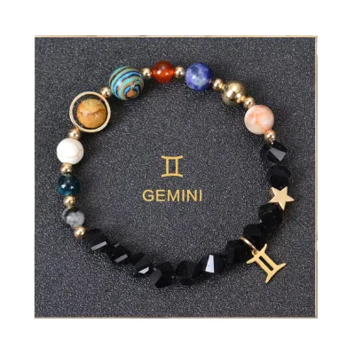 12 Zodiac Signs Beaded Bracelet Healing Crystal Stone Birthday Gifts Cross Cut Horoscope Spiritual Bracelet