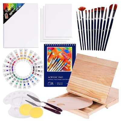 Sundyart Nox-toxic Art Supply Set with Canvas Panel Acrylic Paint Drawing Paper & Brush Set