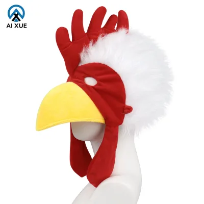 Custom Plush Rooster Costume Hat Chicken Animal Mask Halloween Party Cosplay Headwear