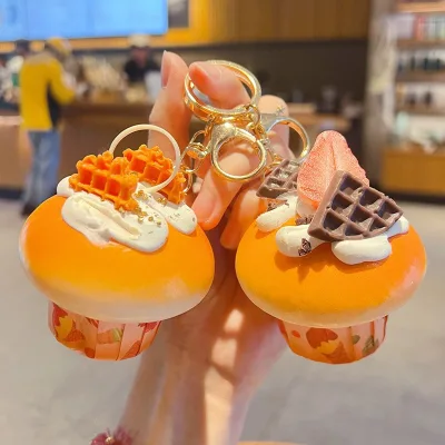 Simulation Food and Play Paper Cup Dessert Cake Hanger Creative PU Rebound Car Bag Key Chain Small Pendant Key Chain