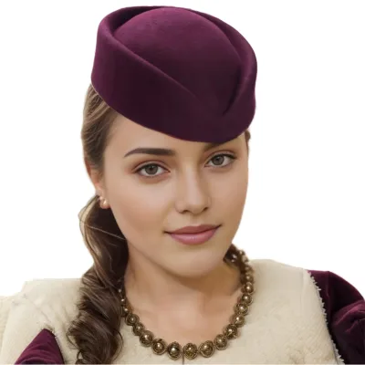 Custom Logo Wool Felt Pillbox Stewardess Hat Airline Uniform Ceremonial Cap Manufacturer Wholesale
