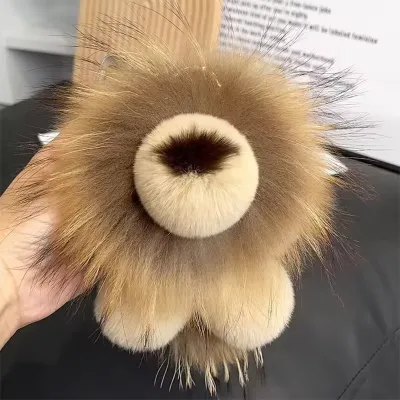 Plush Lion Keychain with Rex Rabbit Fur Fluffy Bag Charm Fashion Accessory for Car Key Budgetfriendly Gift for Girls