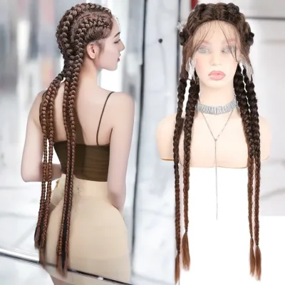 32inches Synthetic Box Braided Hair Lace Front Wig Cornrow Straight Braids Daily & Party Use Frontal Lace Braided Wigs