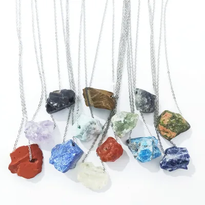 Fashion Healing Irregular Chakra Crystals Jewelry Gemstone Pendant Necklace Natural Raw Stone Necklace