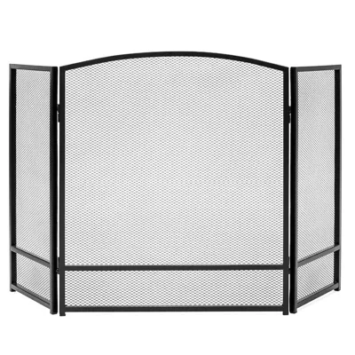 3-Panel Black Foldable Simple Heavy-Duty Metal Fire Spark Guard Grate Fireplace Screen for Wood Burning Fireplace Living Room