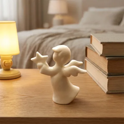 Hot Sale White Color Angel Held the Star Design Fancy Home Decoration Ceramic