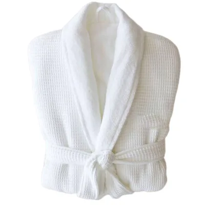 Luxury Embroidery logo 100% Cotton Bath Robe Shawl Collar Waffle Velour Bathrobe with White Piping for 5 Star Hotel Spa