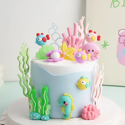 New Arrival Soft Rubber Mermaid Shell Starfish Cake Toppers Cake Decorations Used for Ocean Series Theme Cake Decoration