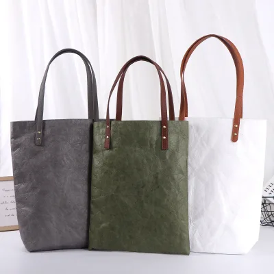 Washable Sustainable Tyvek Paper Bag With PU Handles High Quality Tyvek Beach Bag Custom Printing Tyvek Bag