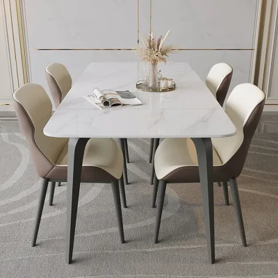 Newest Upgrade High Quality Luxury Marble Dining Table Modern Stainless Steel Dining Room Furniture Table and Chair Sets
