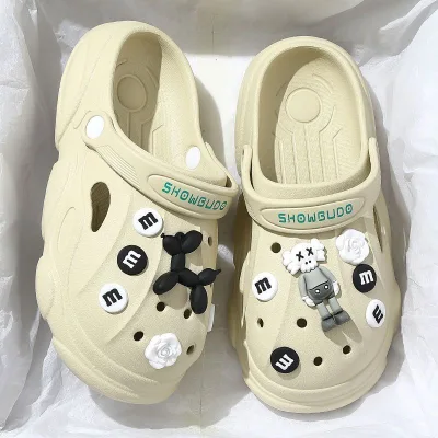 Women's Summer New Light Wheel Hole Shoes with Thick Sole PVC Insole Closed Toe-Anti-Slippery and Waterproof Platform Slipper