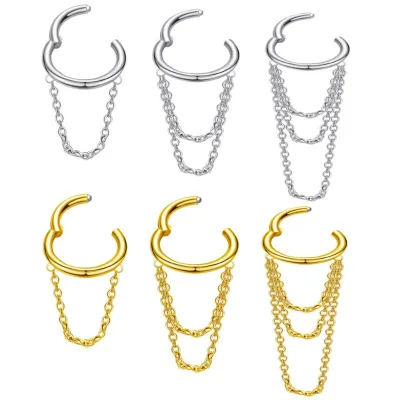 316L Stainless Steel Chain Connected Cartilage Piercing Hoop Earrings | Double Chain Ear Piercing Jewelry for Men Women