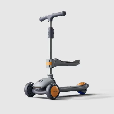 LS Kid's Adjustable Pedal Scooter for 6-14 Years Old Iron Body 3-Wheel Soft Seat Silent Wheels Flashing Lights