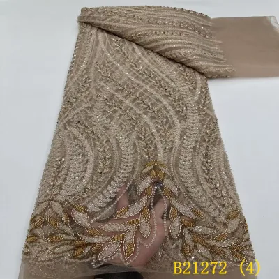 Gold French Lace Embroidered Mesh Fabric Eco-Friendly Luxury Decoration for Dresses & Bags