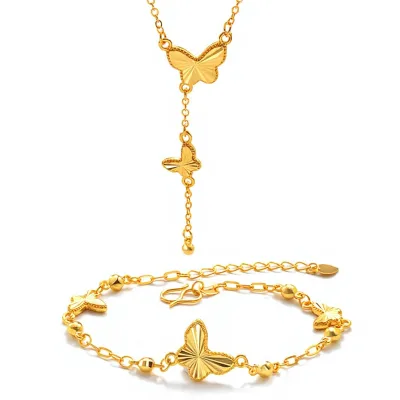 New Arrival Durable Bright Gold Electroplated Holographic Double-sided butterfly Necklace Braceletsophisticated Niche-style