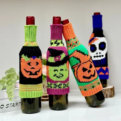 Cross border Halloween wine bottle set, pumpkin knitted champagne wine bottle set, dining table wine bottle decoration wholesale