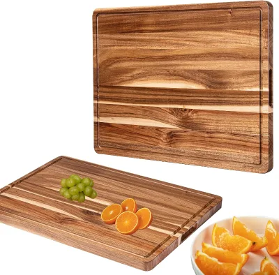 Large Acacia Square Cutting Board 24" X 18" 2 Inch Thick Disposable Dishwasher Safe with Juice Groove for Meat & Vegetables