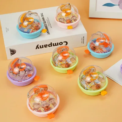 Cartoon Mini Catapult Light-and-Sound Basketball Shooter Creative Stress-Relief Keychain Bag Charm Toy for Kids Plastic