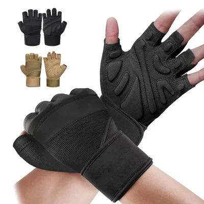Outdoor Breathable Anti Slip Body Building Gloves Grip Padded Half-Finger Adjustable Sports Gloves Hand Protection Weightlifting