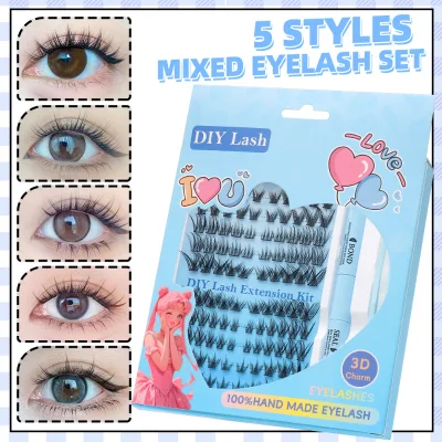 Wholesale Fox Cat Eye Clusters Lash 5 Styles Mixed Individual Cluster False Eyelashes Customized logo DIY Eyelash Extension Kit