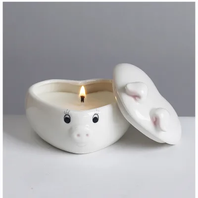 HY7 Ceramic animal with lid jar candle cup minimalist candle holder empty cup ornament