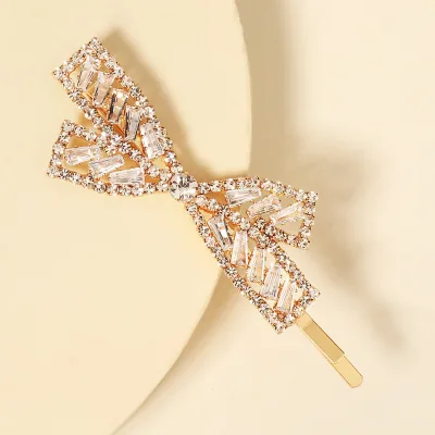 Lady Crystal Sparkling Bowknot Hairpins Wedding Jewelry Rhinestone Hair Clip Crossed Zircon Full Diamond Hair Pin Accesorios Mujer