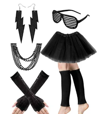80S Classic Women's Outfit Neon Necklace Blinds Glasses Earrings Fishing Net Gloves Leg Set Tutu Skirt Set