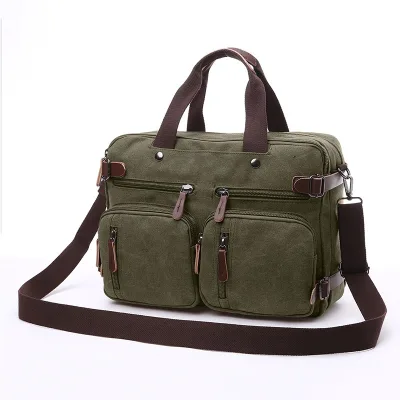 Waterproof Canvas Soft Bag with Crossbody Handheld Double Shoulder Straps Business Three-in-One Laptop Briefcase
