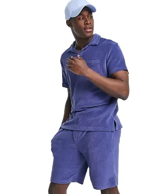 KY Plus Size Short Sleeve Towel Set Luxury Drawstring Waist Side and Back Pockets Terry Shorts Polo Blank Sweat Suits Mens