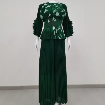 Petal sleeve fashion print style fold set plus-size fold two-piece set