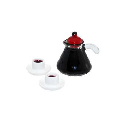 1:12Dollhouse Mini Miniature Resin Mini Coffee Pot Two Coffee Cups Model Props