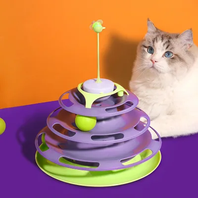 New 4 Steps Cats Toy Tower Tracks Interactive Cat Intelligence Training Amusement Plate Tower Pet Supplies