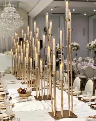 10 Arm Metal Candelabra with Acrylic Hurricane Shades LED Wedding & Christmas Table Centerpiece Candle Holder