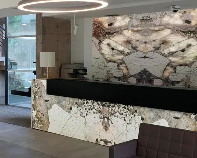 Custom Luxury Brazilian Decor Pandora Quartzite Slabs Modern Polished Silver Snow Mountain for Patagonia Granite Villa Project
