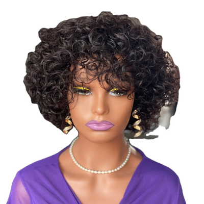 Cheap Hair Natural Humain Hair Short Big Curly Human Hair Wigs With Bangs