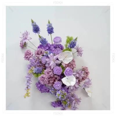 The Artificial Pupl Flower Row Decoration Is 2025 Best Selling Artificial Flower Decoration Wedding Table Centerpiece
